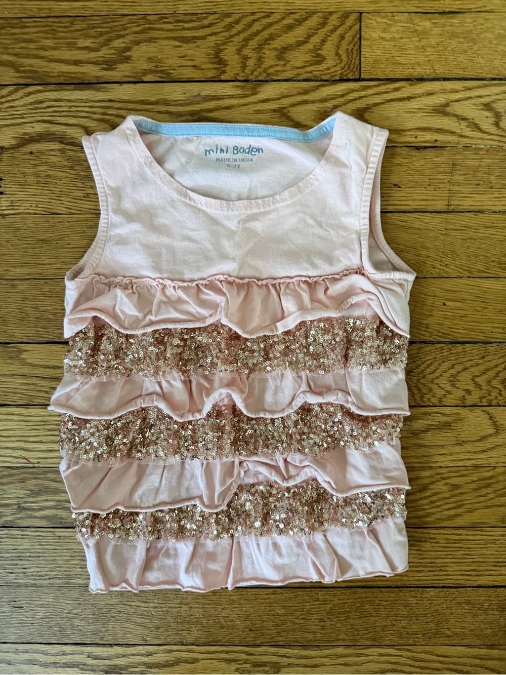 Mini Boden Pink Ruffle Tank with Gold Sequins - Size 6/7